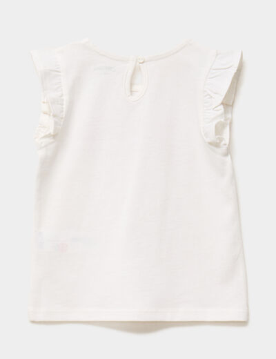 T-shirt manches volants coton ecru b&eacute;b&eacute; fille