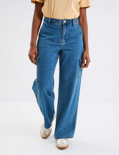Jeans cargo taille standard Creeks denim stone femme