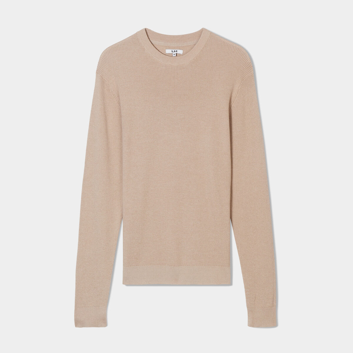 Pull en maille textur&eacute;e col rond beige homme