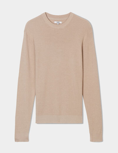Pull en maille textur&eacute;e col rond beige homme