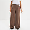 Pantalon large &agrave; pinces beige femme