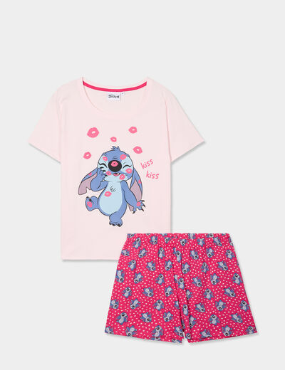 Ensemble pyjama short coton Stitch rose clair femme