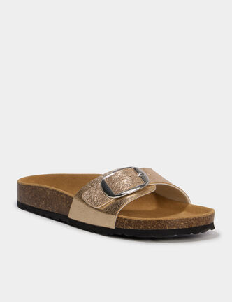 Mules avec boucles jaune or femme