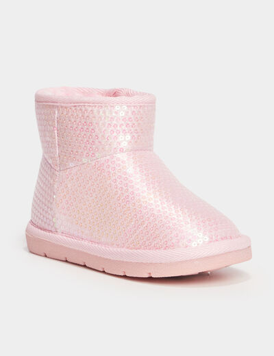 Bottines fourrées à sequins rose fille
