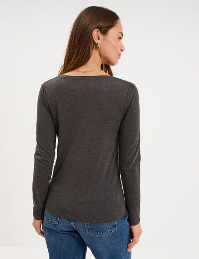 T-shirt &agrave; manches longues gris fonc&eacute; femme