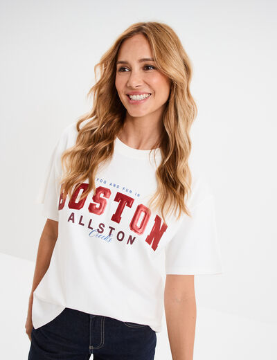 T-shirt col rond manches courtes coton blanc femme
