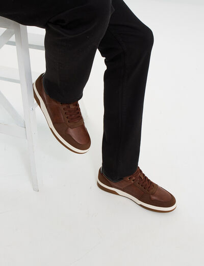 Tennis basses &agrave; lacets marron homme