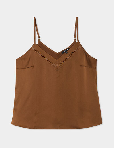 Caraco effet satin marron foncé femme