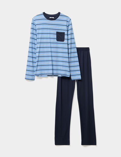 Ensemble pyjama 2 pièces coton bleu marine homme