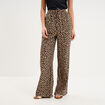 Pantalon large lin m&eacute;lang&eacute; beige clair femme