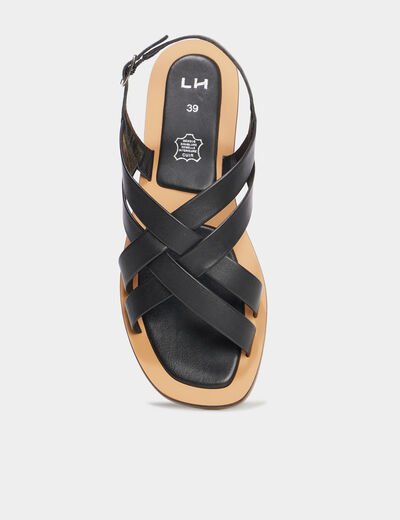 Sandales brides croisées en cuir noir femme