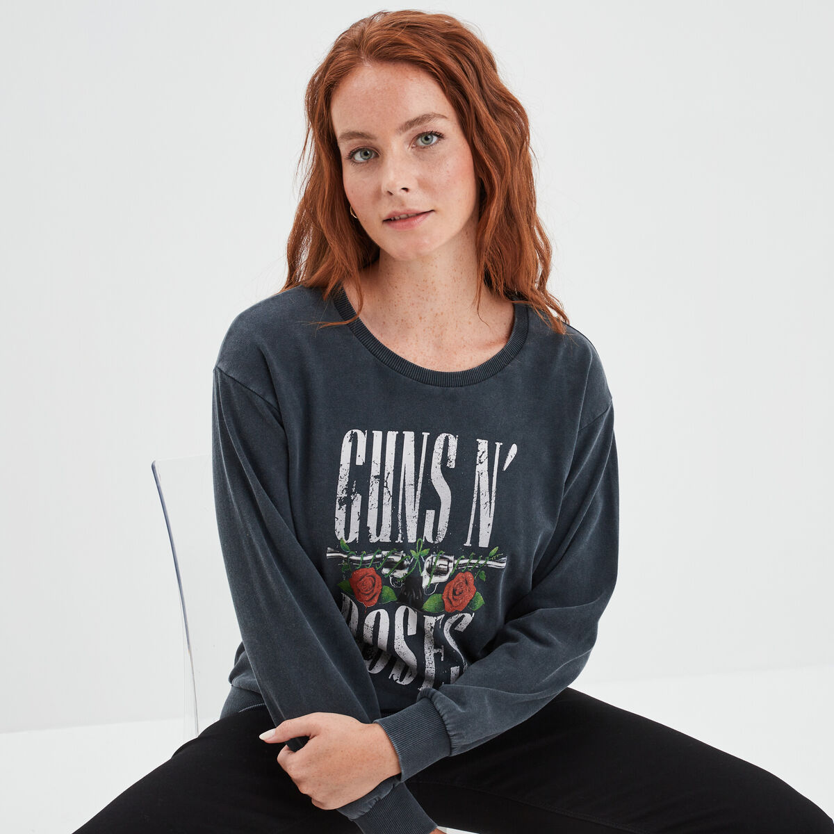 Sweat col rond Guns N' Roses noir femme