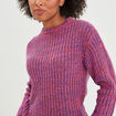Pull côtelé col rond et manches longues rose fushia femme