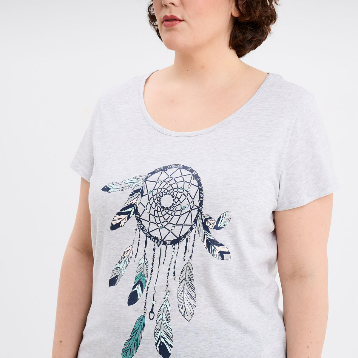 Ensemble pyjama corsaire 2 pi&egrave;ces coton gris clair femme grande taille