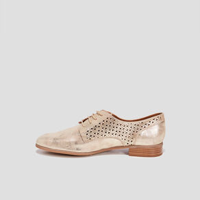 Derbies perforées en cuir jaune or femme
