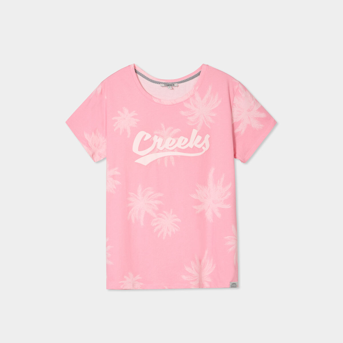 T-shirt droit manches courtes coton rose femme