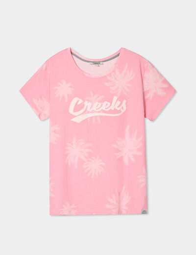 T-shirt droit manches courtes coton rose femme