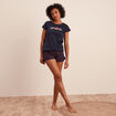 Ensemble pyjama short 2 pièces coton bleu marine femme