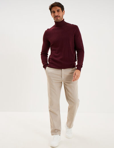 Pull col roul&eacute; manches longues violet fonc&eacute; homme