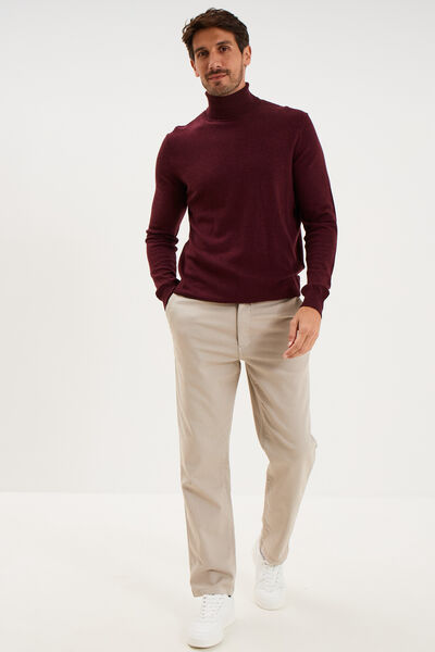 Pull col roul&eacute; manches longues violet fonc&eacute; homme