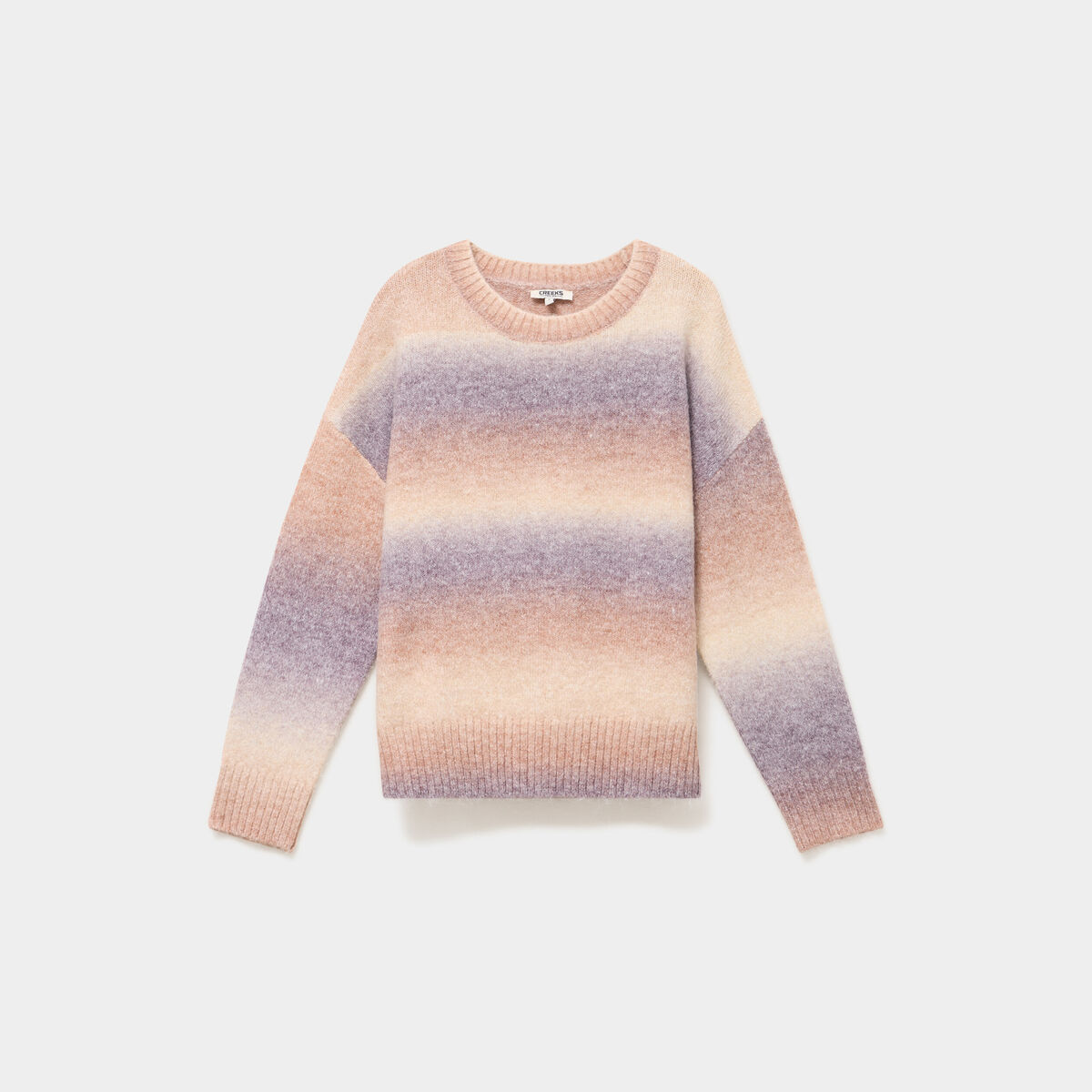 Pull droit col rond manches longues multicolore femme