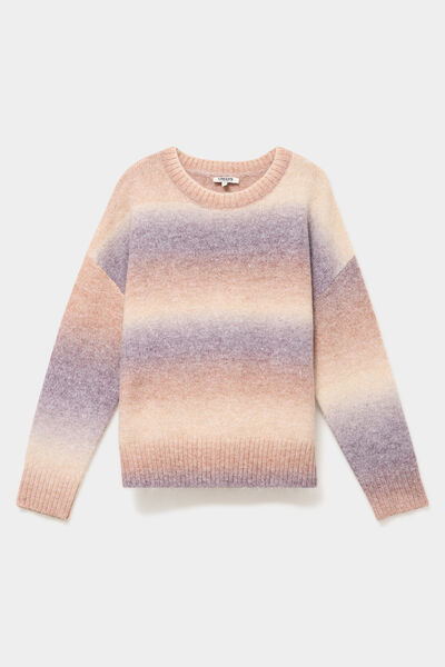 Pull droit col rond manches longues multicolore femme