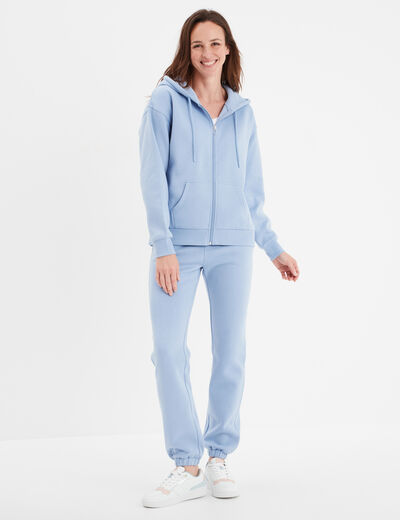 Pantalon jogging droit molleton bleu clair femme