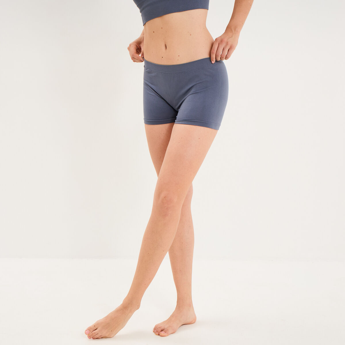 Short cycliste taille &eacute;lastiqu&eacute;e bleu gris femme