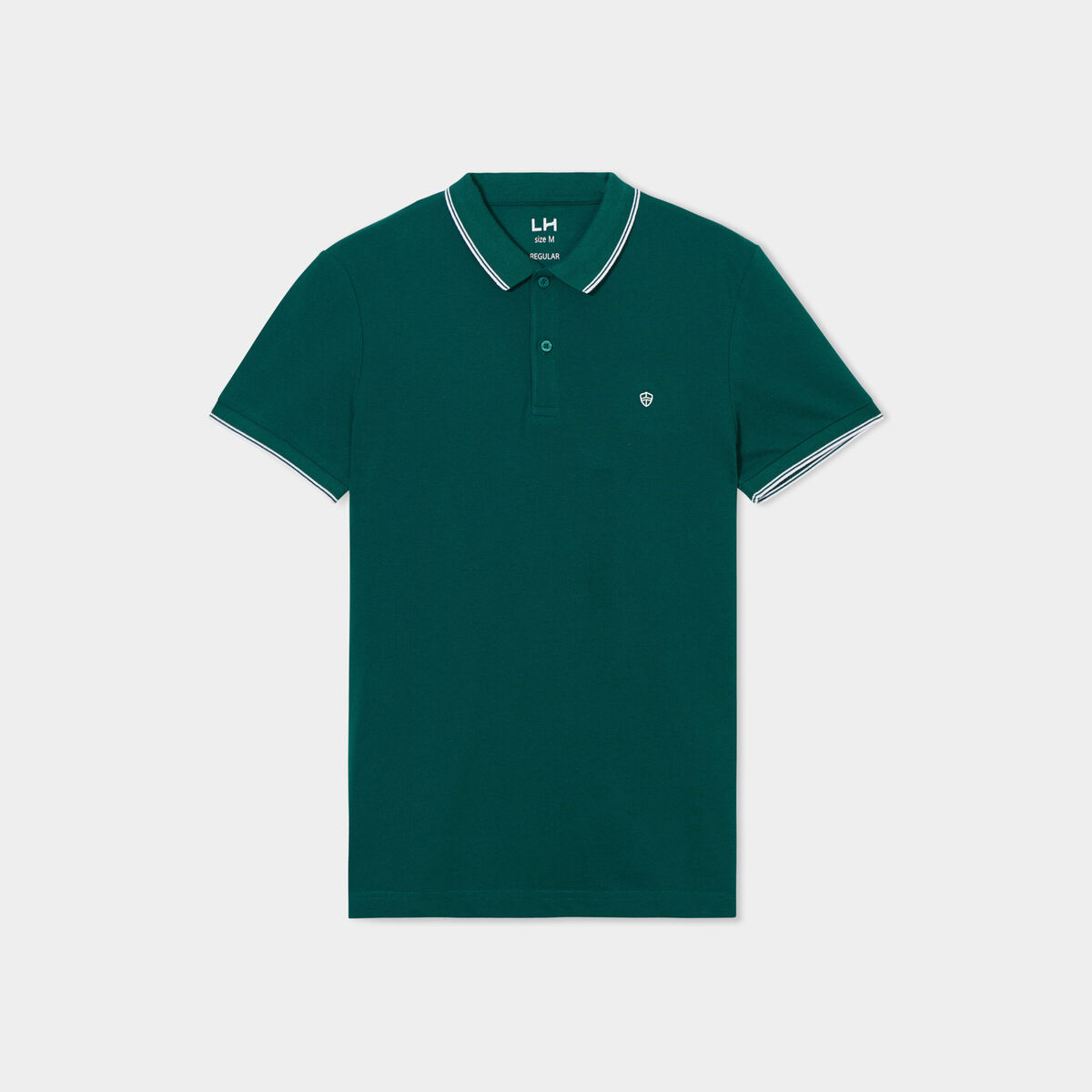 Polo manches courtes bords contrastés vert foncé homme