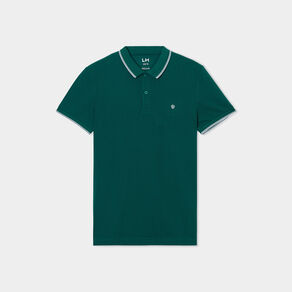 Polo manches courtes bords contrastés vert foncé homme