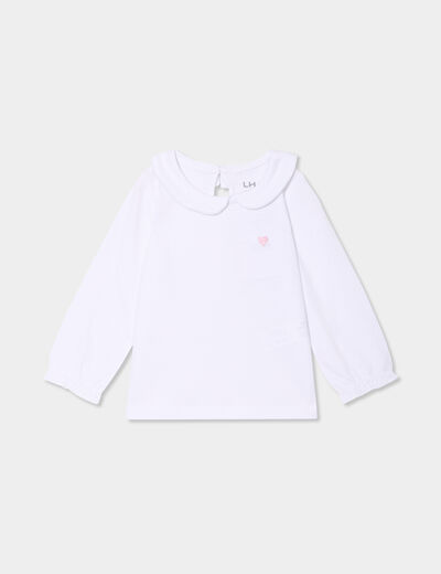 T-shirt col claudine manches longues blanc bébé fille