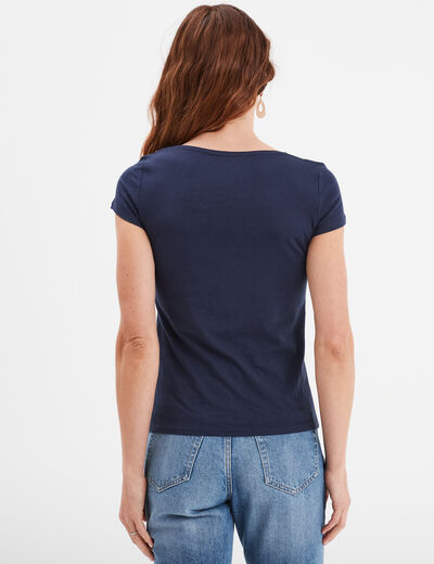 T-shirt coton col rond manches courtes bleu marine femme