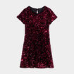 Robe trapèze à sequins manches courtes rose fushia fille
