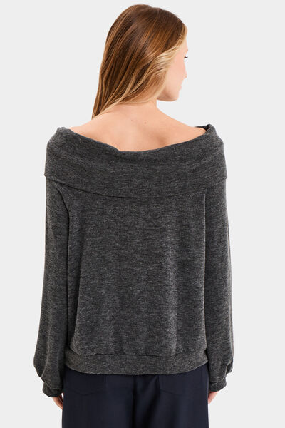Pull encolure bateau manches longues gris femme