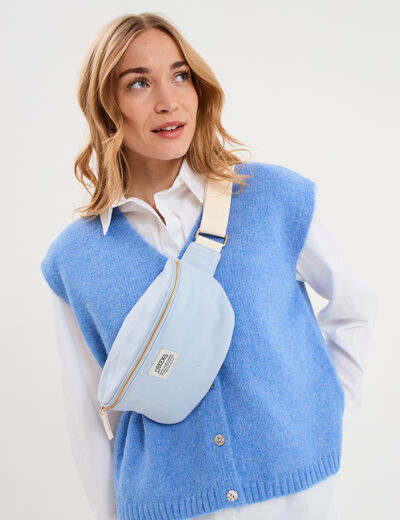 Sac banane bandouli&egrave;re en toile canvas bleu gris femme