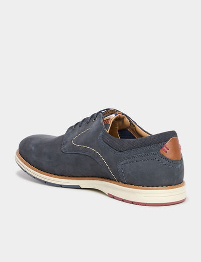 Derbies plates à lacet en cuir bleu marine homme