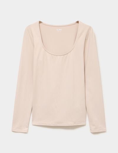 T-shirt ajust&eacute; manches longues beige femme