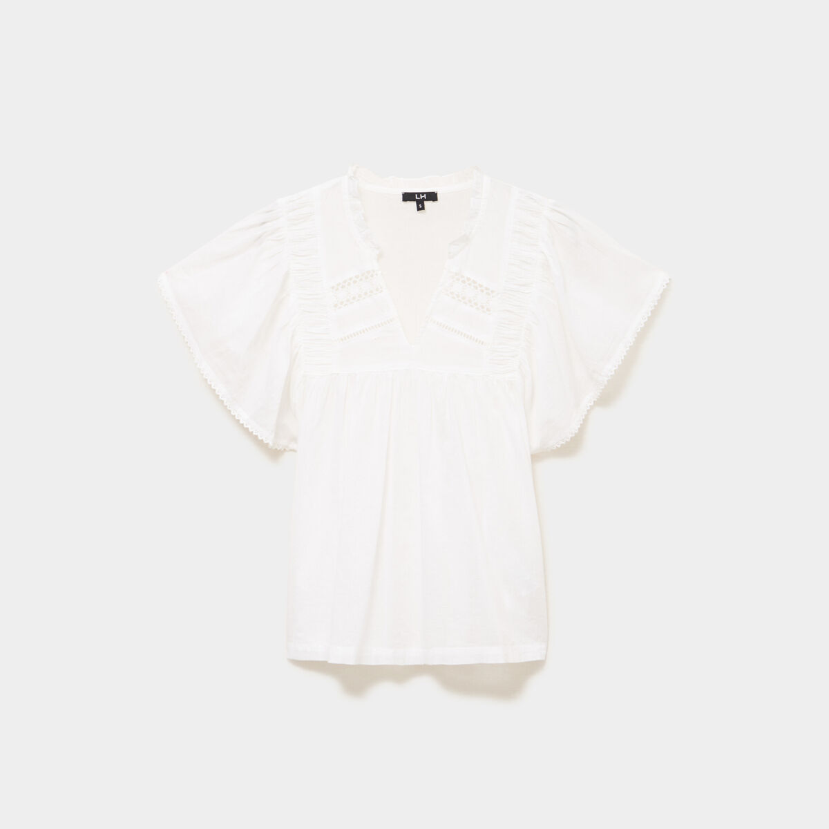 Blouse fluide l&eacute;g&egrave;re avec volants coton blanc femme