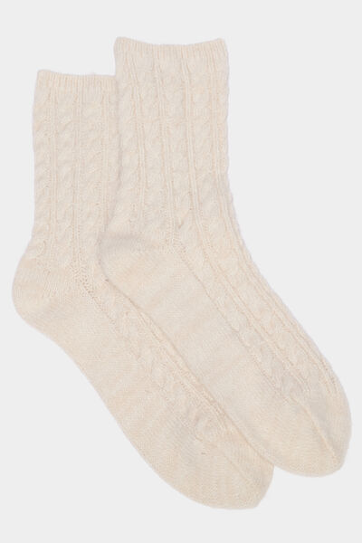 Lot 2 paires chaussettes torsades beige femme