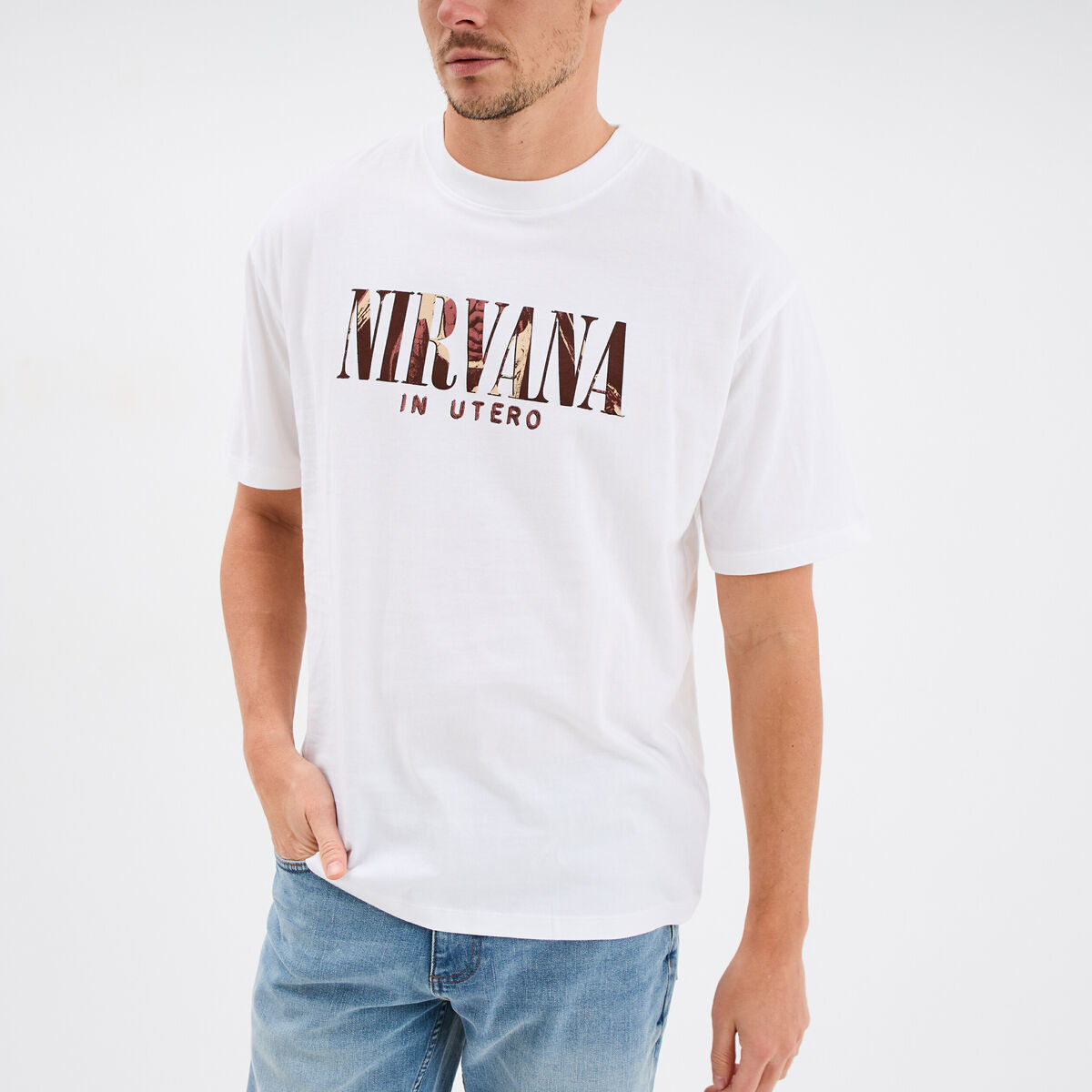 T-shirt manches courtes coton Nirvana blanc homme