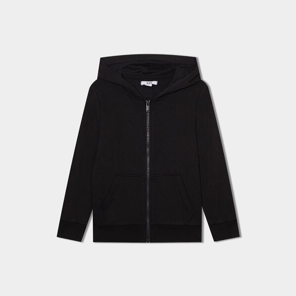 sweat zippe a capuche et poches noir garcon Sweat zippé à capuche et poches noir garçon