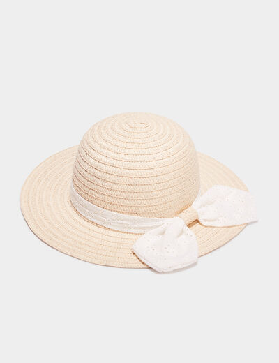 Chapeau tressé avec noeud sable fille