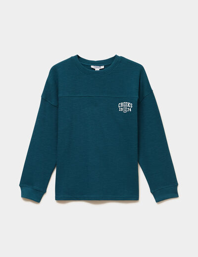 T-shirt manches longues logo creeks bleu canard gar&ccedil;on