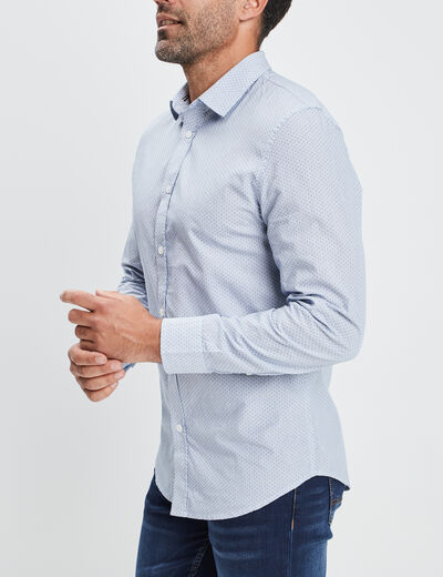 Chemise droite imprimée manches longues blanc homme