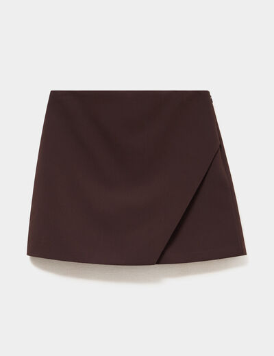 Jupe-short portefeuille courte marron fonc&eacute; femme