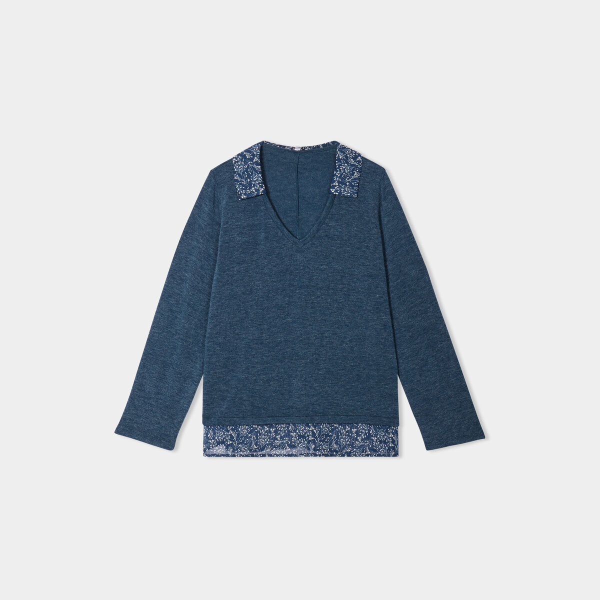 Pull effet 2-en-1 manches longues vert foncé femme grande taille