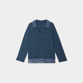 pull effet 2 en 1 manches longues vert fonce femmegt Pull effet 2-en-1 manches longues vert foncé femme grande taille