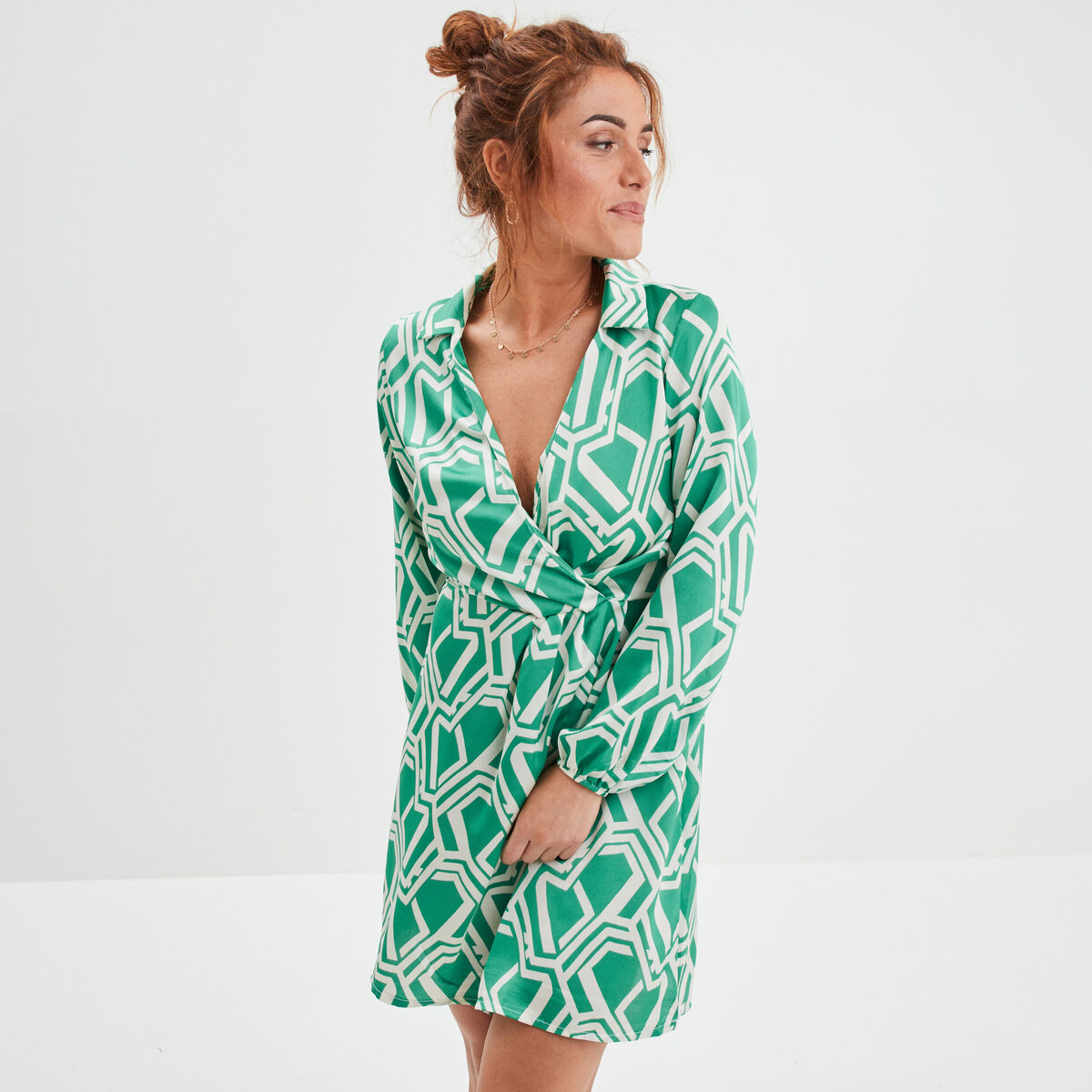 Robe courte trapèze satin Mosquitos vert menthe femme