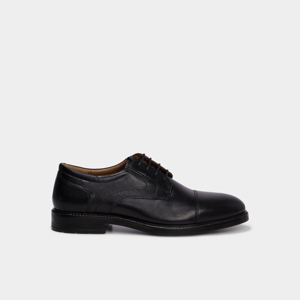 Derbies en cuir &agrave; bout rond noir homme