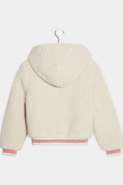 Blouson droit à capuche ivoire fille